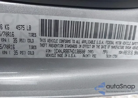 2017 Jeep Patriot Sport 4X4 from USA, damaged, VIN 1C4NJRBB7HD138600